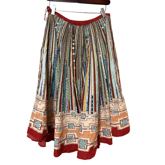 Vtg Papillon Los Angeles M Multicolor Boho Maxi Skirt With Mirror Embellishments - Picture 2 of 6